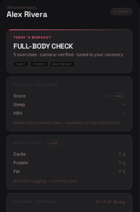 Today's workout and weekly schedule